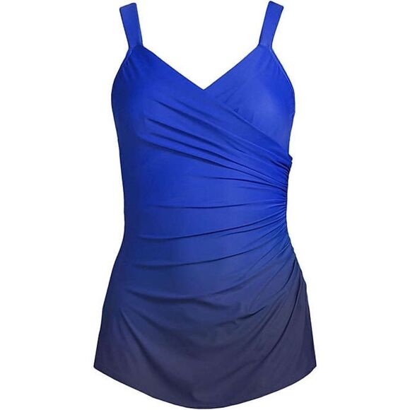 Land’s End Plus Slender Suit V-Neck Blue Ombré Tunic one piece swimsuit Various - Picture 1 of 8